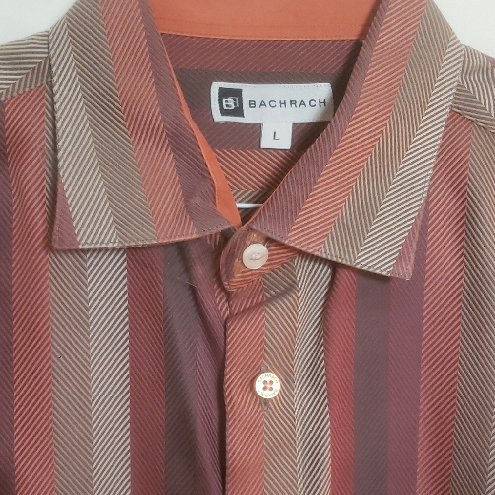 Bachrach Men's Herringbone Striped Shirt - Red and Brown